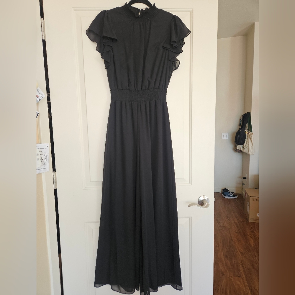 Like New Halogen Flutter Sleeve Wide Leg Jumpsuit Black Size S